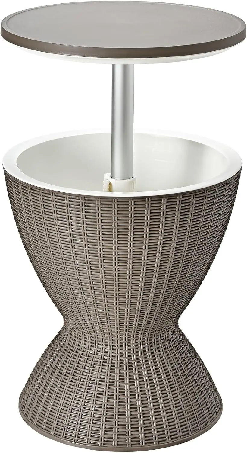 Outdoor Cool Bar Table 8 Gallon Beer and Wine Cooler Height Adjustable Rattan Style Cocktail Patio Bar Tables
