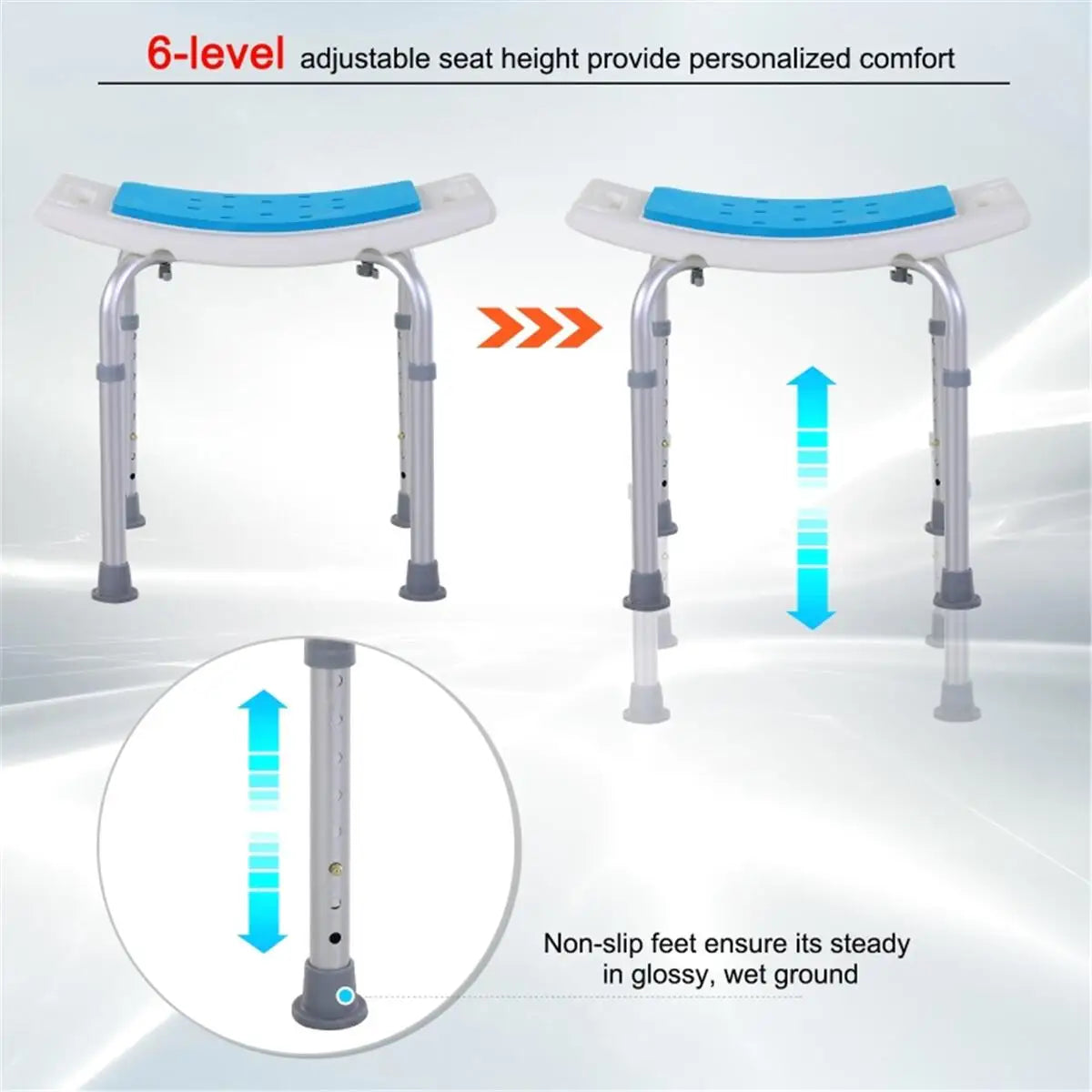 Adjustable Shower Chair for Seniors and Disabled Lightweight Portable Bath Seat with Side Handles and 6-Level Adjustable Height