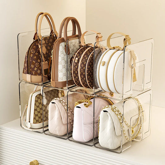 Thickened Acrylic Handbag Storage Divider Rack with Four Tiers for Wardrobe Organization