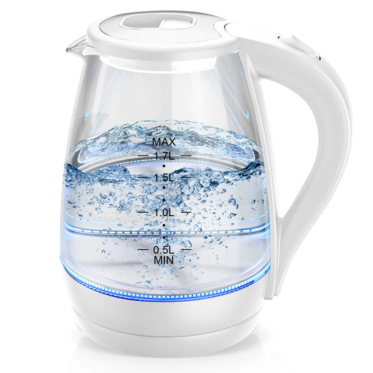 CACHOO 1.7L Borosilicate Glass Electric Tea Kettle with LED Indicator and Fast Boiling Hot Water Boiler