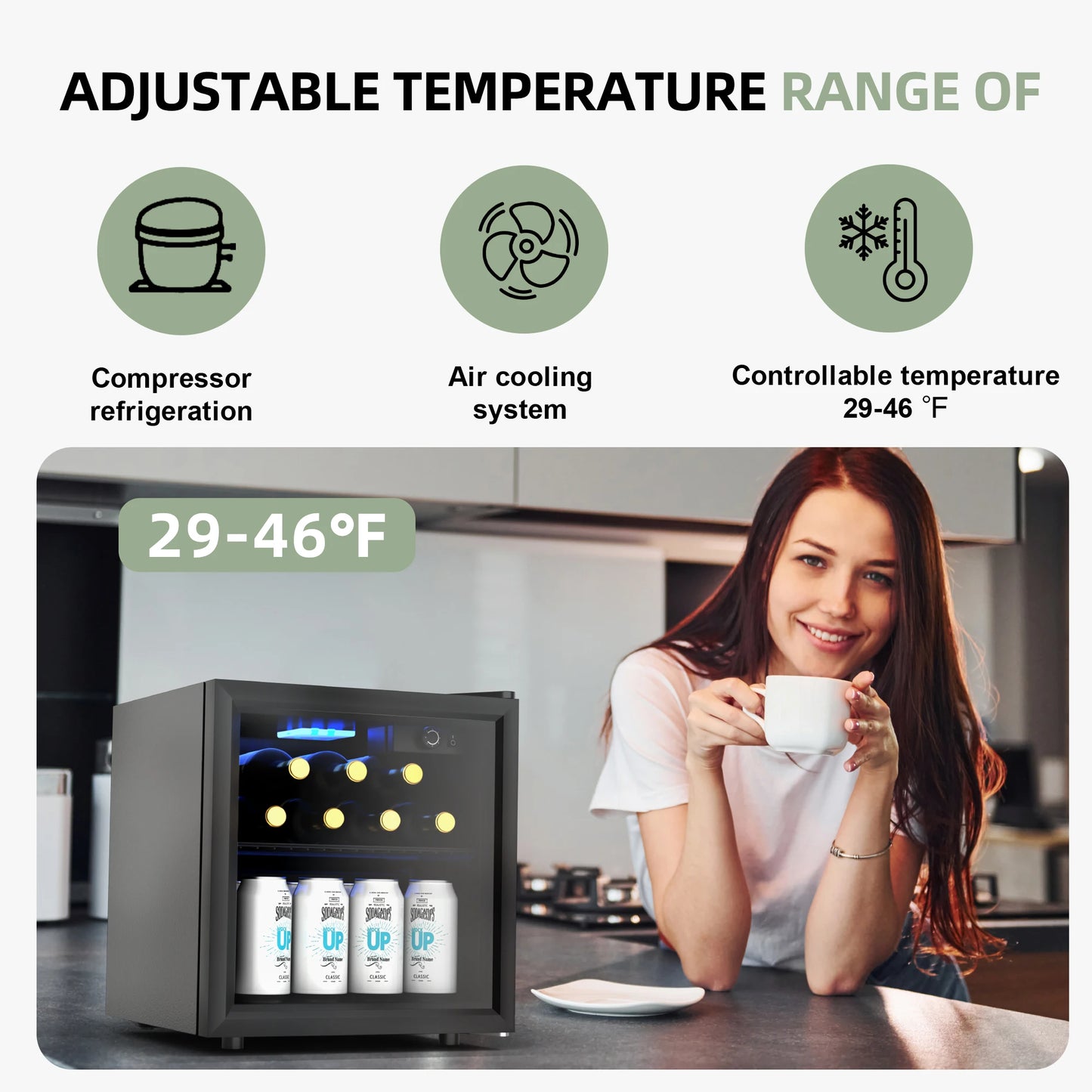 Vibekio Mini Fridge 1.3 Cu Ft Beverage Cooler With Shelves