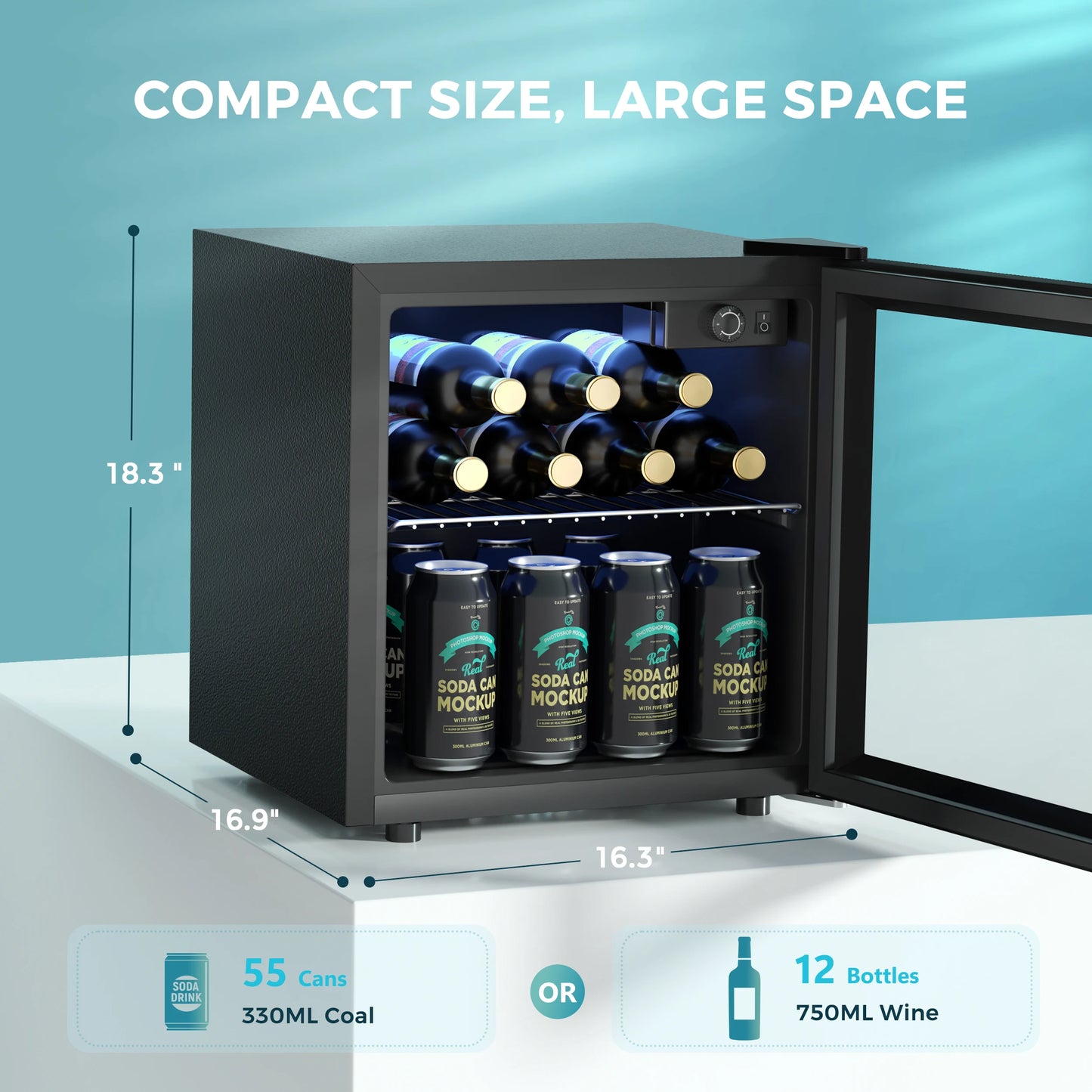 Vibekio Mini Fridge 1.3 Cu Ft Beverage Cooler With Shelves