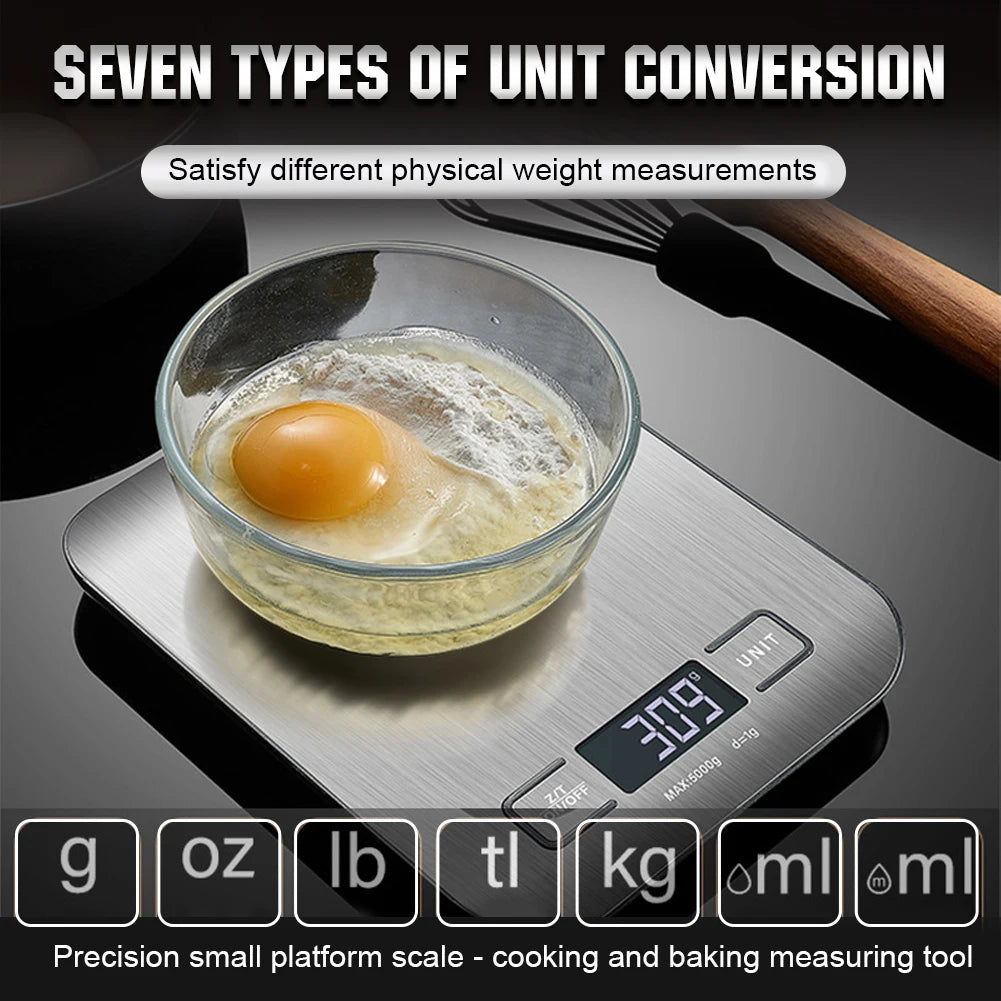 10kg Digital Kitchen Scale USB Charging LCD Display Stainless Steel Electronic Weighing Scale for Food Jewelry and Baking Tools
