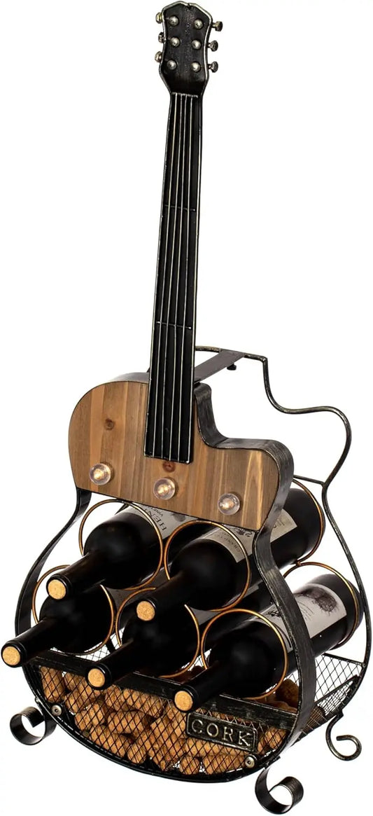 Guitar Shape 5 Bottle Wine Rack Vintage Decorative Freestanding Wine Holder and Storage Organizer for Kitchen Dining Room and Home Bar
