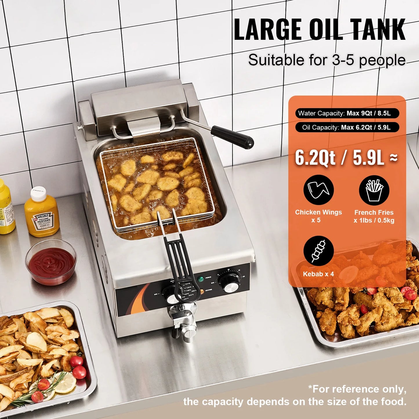 SucceBuy 9 Qt Electric Deep Fryer 1750W Countertop Basket