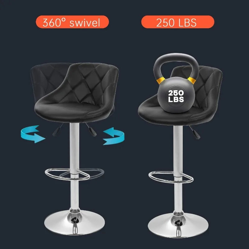 Bar Stools Set of 2 Swivel Stool Height Adjustable Bar Chairs with Back PU Leather Black