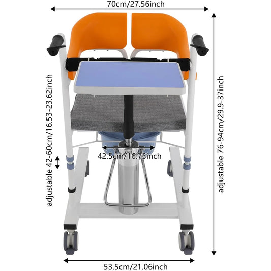 Hydraulic Patient Transfer Chair Height Adjustable Up To 100 Kg Lockable Wheels 180 Degree Divided Seat For Sick Elderly