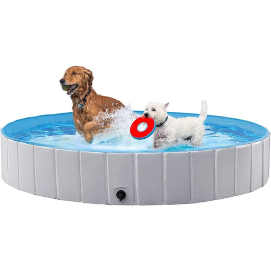 Foldable Dog Pool 71 x 12 Inches Collapsible Hard Plastic Portable Puppy Bath Tub Cat Shower Pet Wading Pool