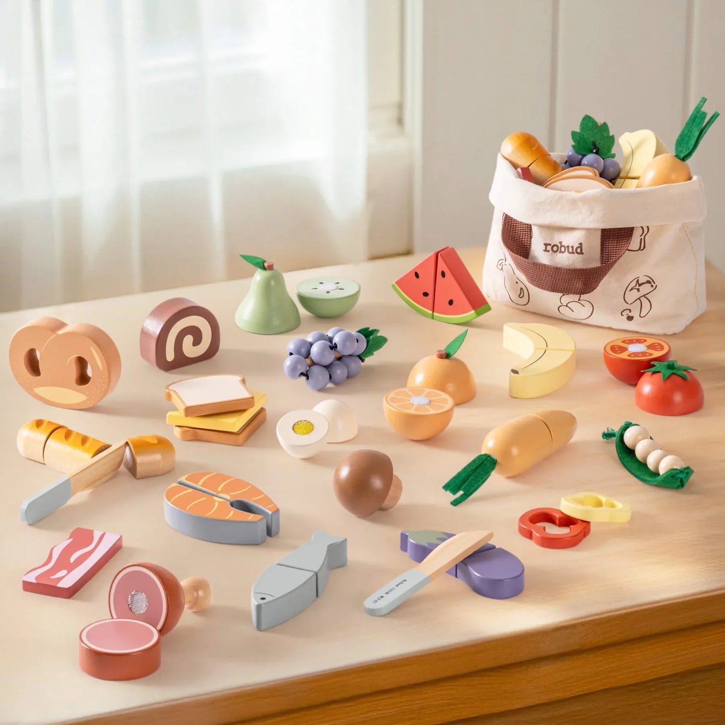 Robud Wooden Play Food 4 In 1 Cutting Set Pretend Kitchen