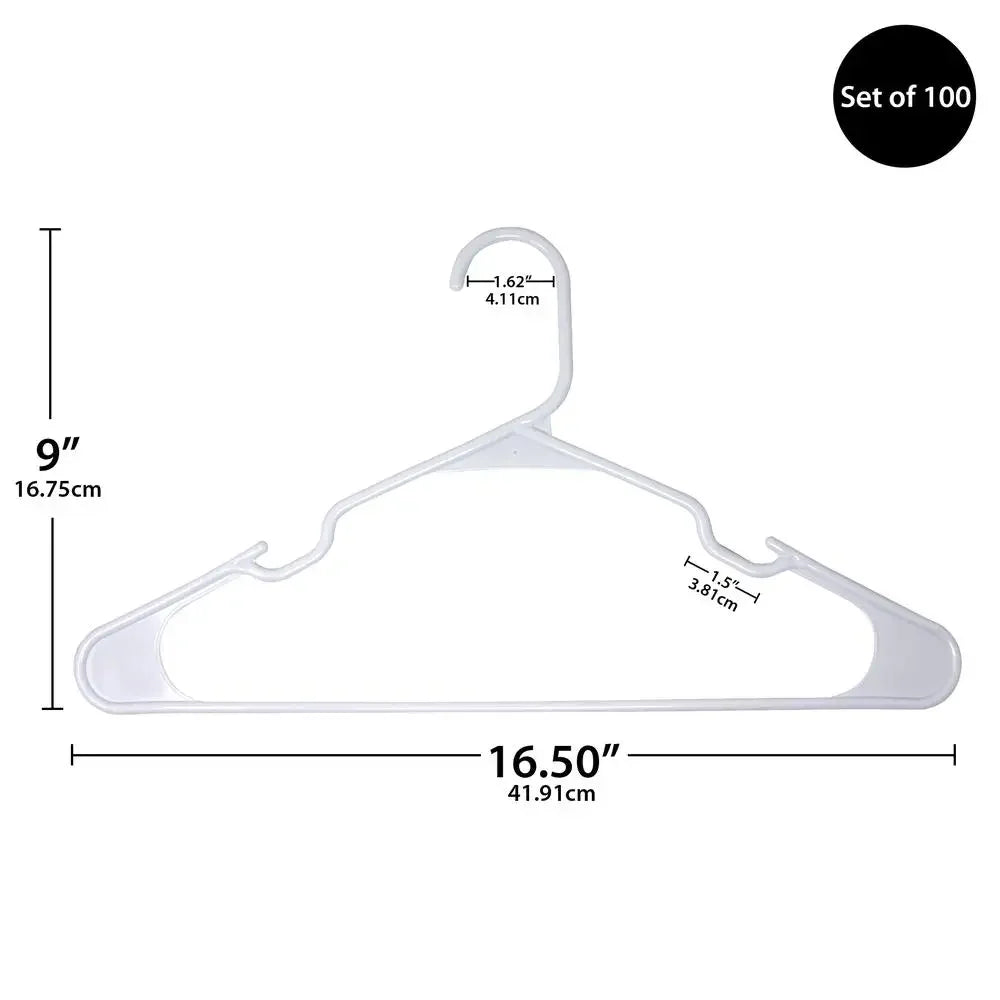 100 Pack Plastic Hangers Value Pack Arctic White Clothes Organization for Shirts Pants Sweaters and More