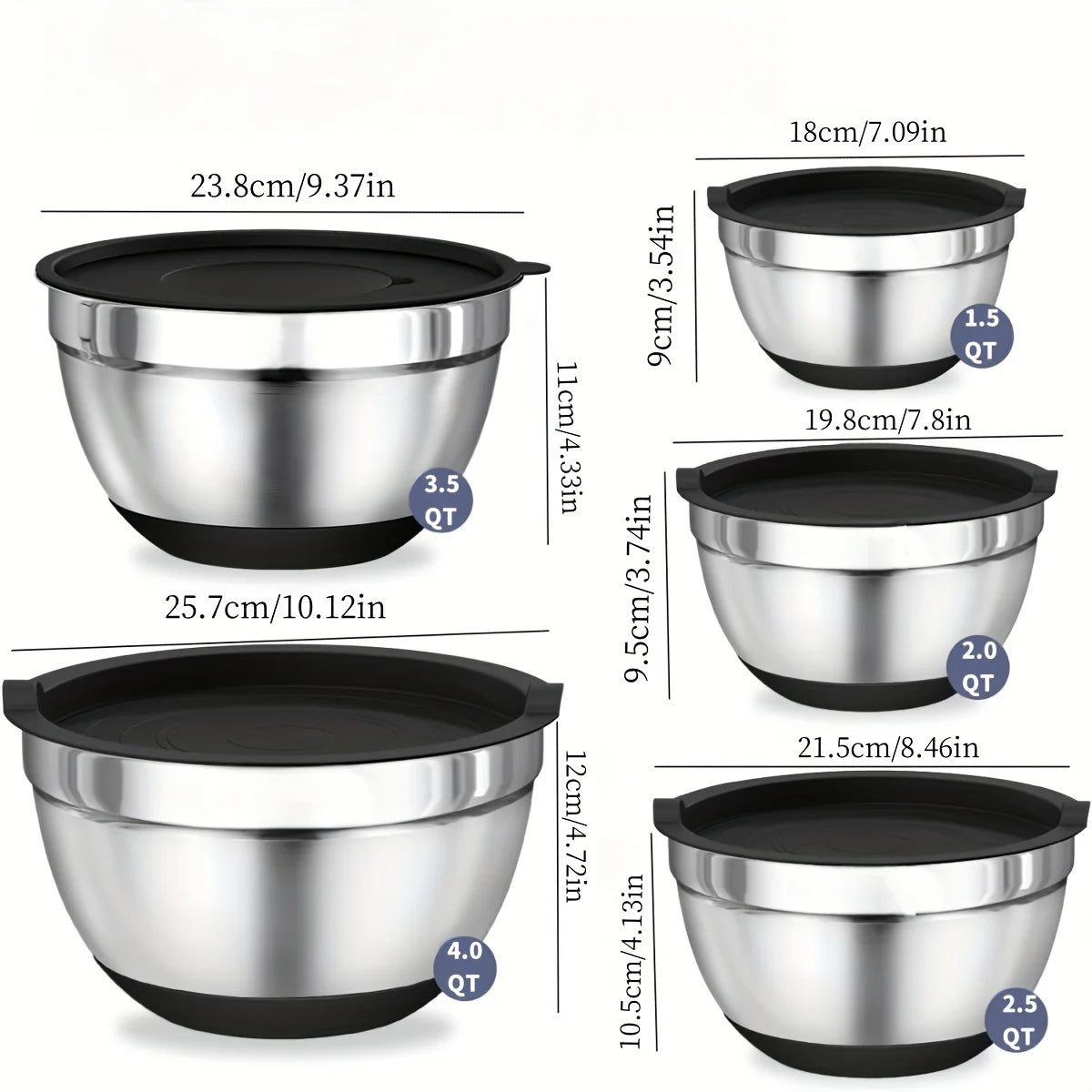 8Pc Stainless Steel Mixing Bowls With Airtight Lids Set