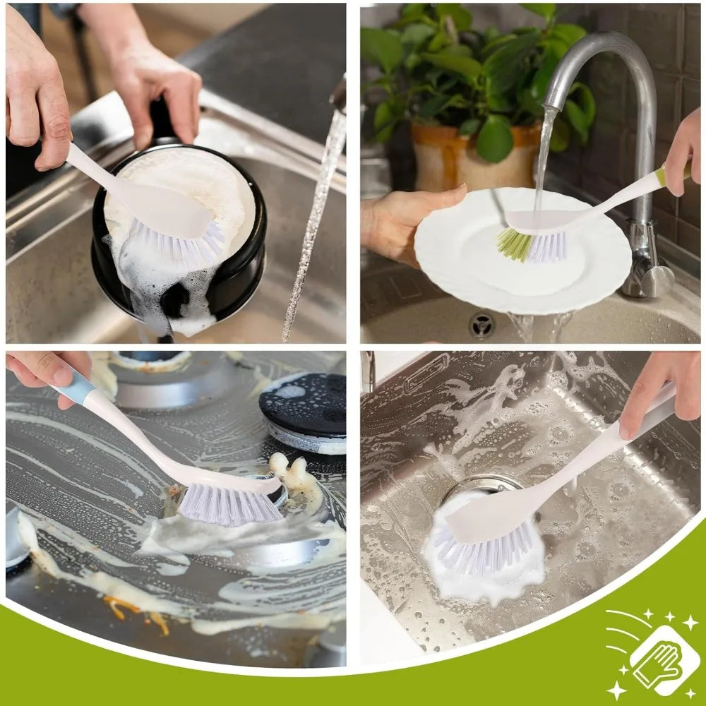 Dish Brush Scrubber With Handle 3 Pack Stiff Bristles