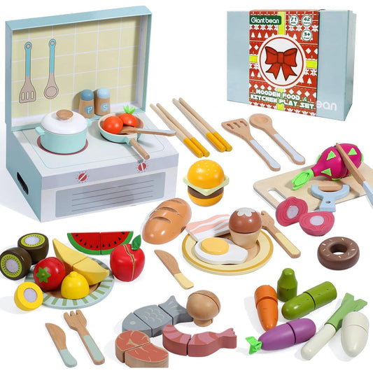 Wooden Play Food Set 78Pcs Pretend Cooking Toys Vegetables