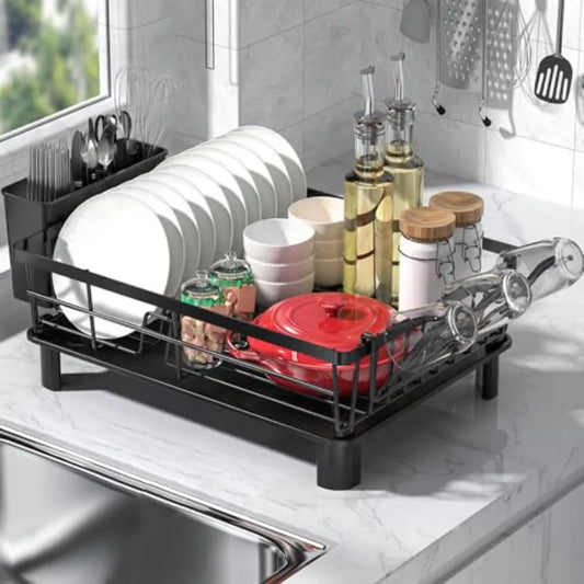 Dish Drying Rack Space Saving Kitchen Counter Rack with Drainer Rustproof Sink Organizer and Utensil Holder