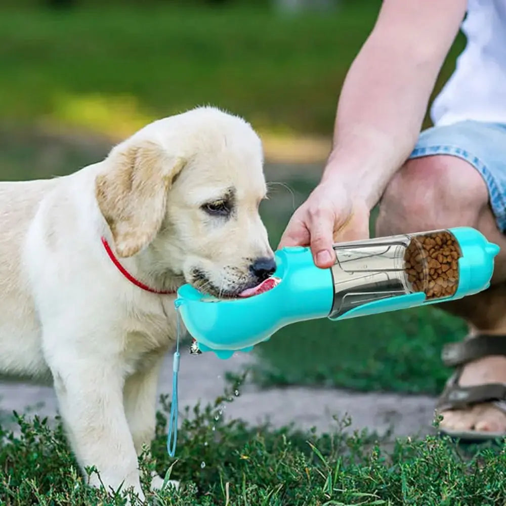 300 500ml Pet Water Food Dispenser 3 in 1 with Trash Bag Box and Shovel Leak Proof Dog Water Bottle Dog Food Feeder Cat Yellow