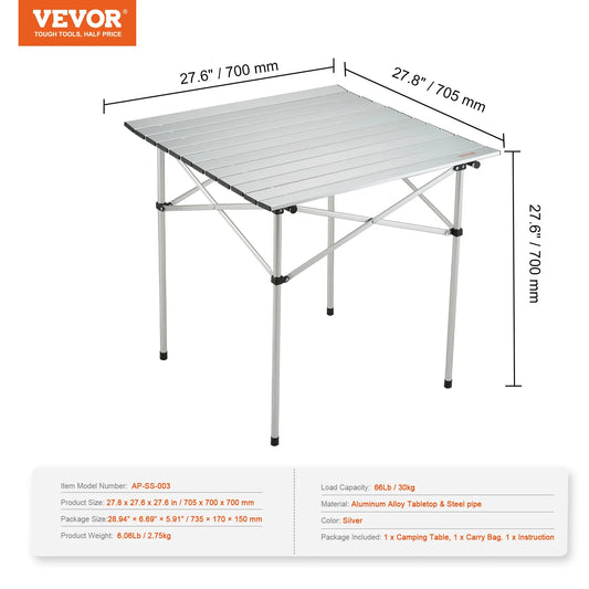 VEVOR 220lbs Outdoor Camping Folding Table with Black Storage Bag Aluminum Alloy BBQ Desk