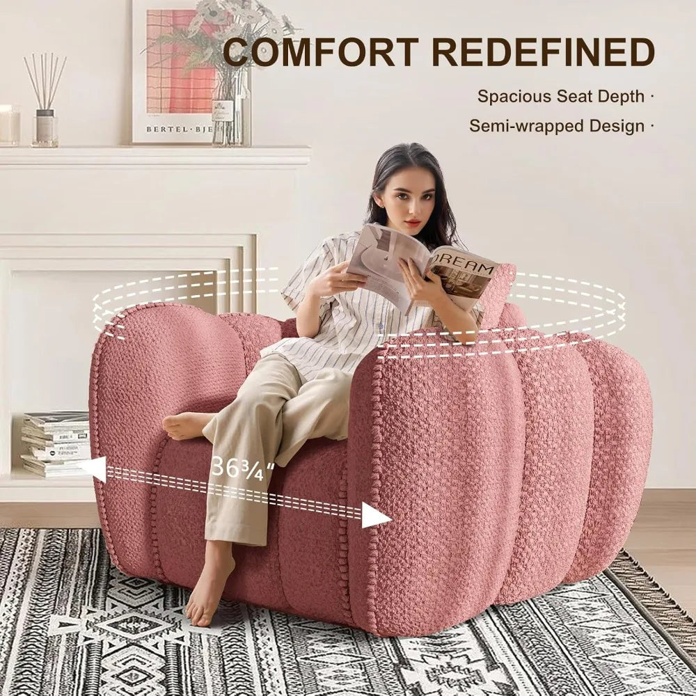 Pumpkin-Shaped Oversized Accent Chair, Upholstered Boneless Lounge Chair No Assembly, Morden Cloud Comfy Chair Wide Se