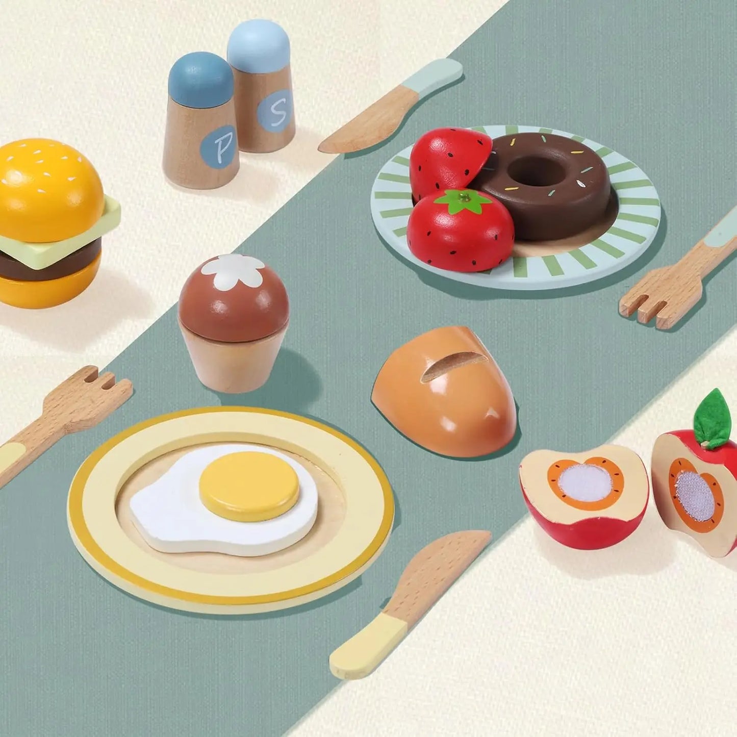Wooden Play Food Set 78Pcs Pretend Cooking Toys Vegetables