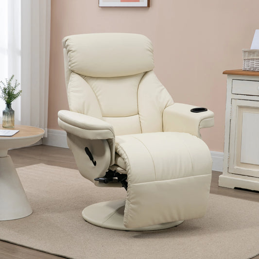 Pu Leather Manual Recliner Armchair With Cup Holder Pocket for Living Room Cream