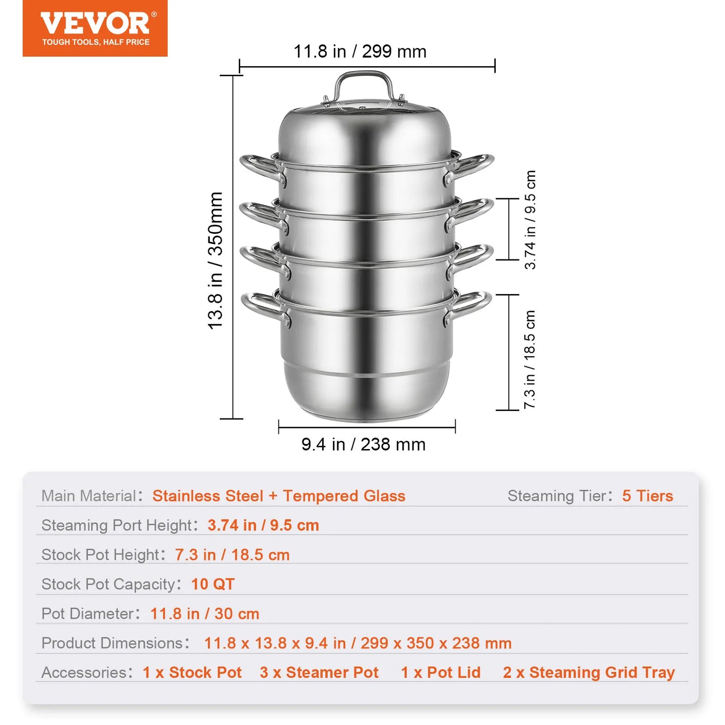 SucceBuy 5 Layer Food Steamer 28 To 30cm Stainless Pot