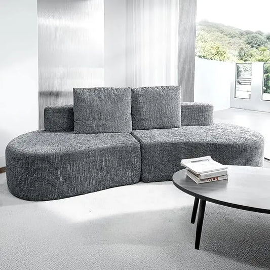98" Curved Sofa with Half Moon Design, Sofa Bed with 2 Throw Pillows & 4 Seaters for Living Room, Office & Apartment