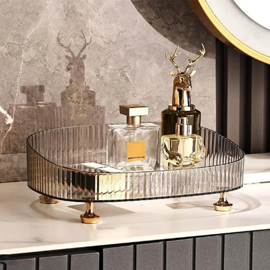 Durable Makeup Storage Tray Large Capacity Desktop Cosmetic Organizer Transparent Vanity Desk Accessories Luxury Grey