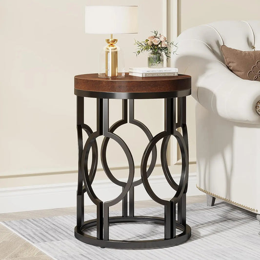 Round End Table With Hollow Metal Frame Bedside Nightstand