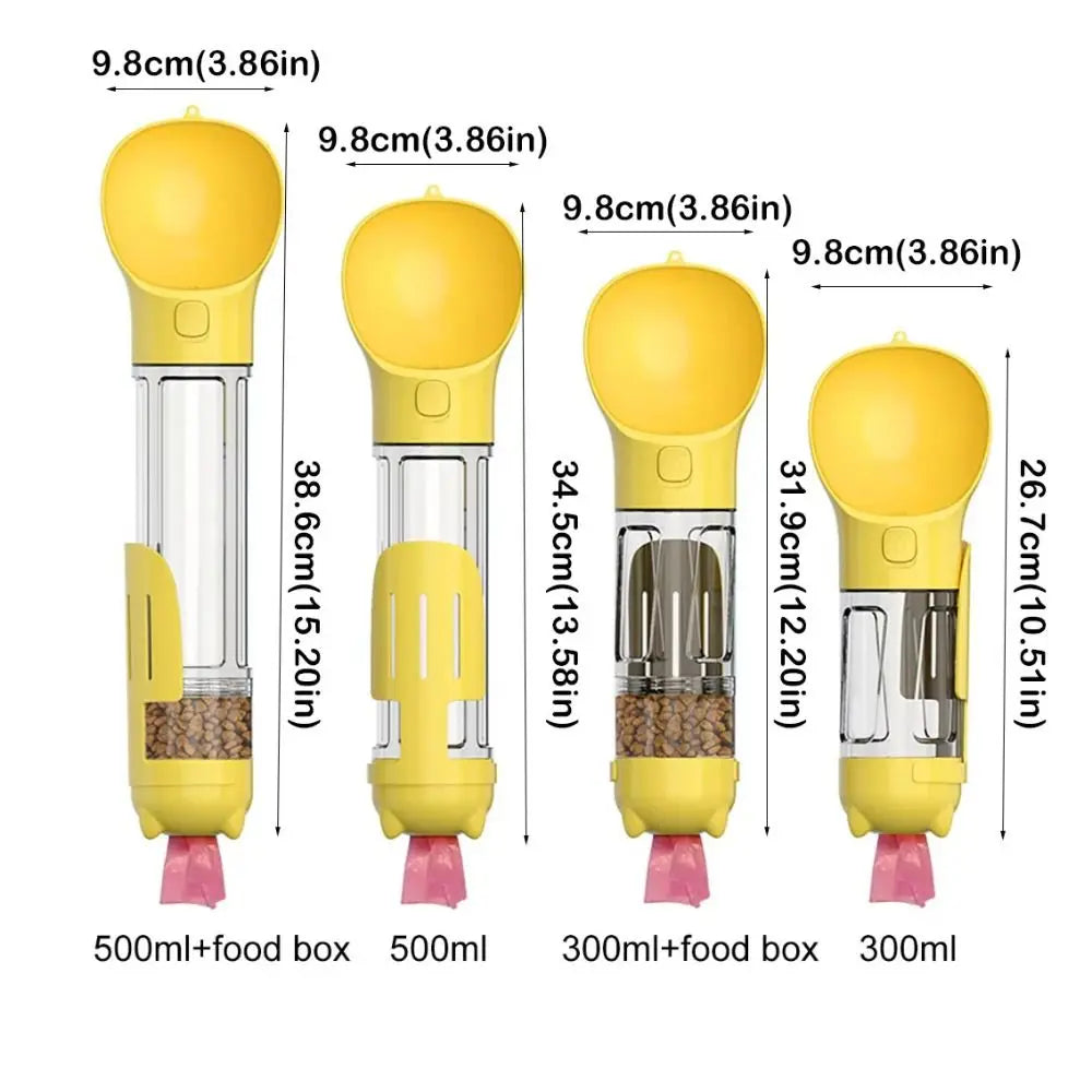 300 500ml Pet Water Food Dispenser 3 in 1 with Trash Bag Box and Shovel Leak Proof Dog Water Bottle Dog Food Feeder Cat Yellow