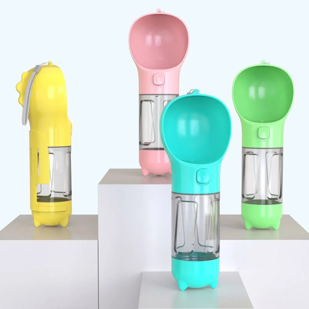 300 500ml Pet Water Food Dispenser 3 in 1 with Trash Bag Box and Shovel Leak Proof Dog Water Bottle Dog Food Feeder Cat Yellow