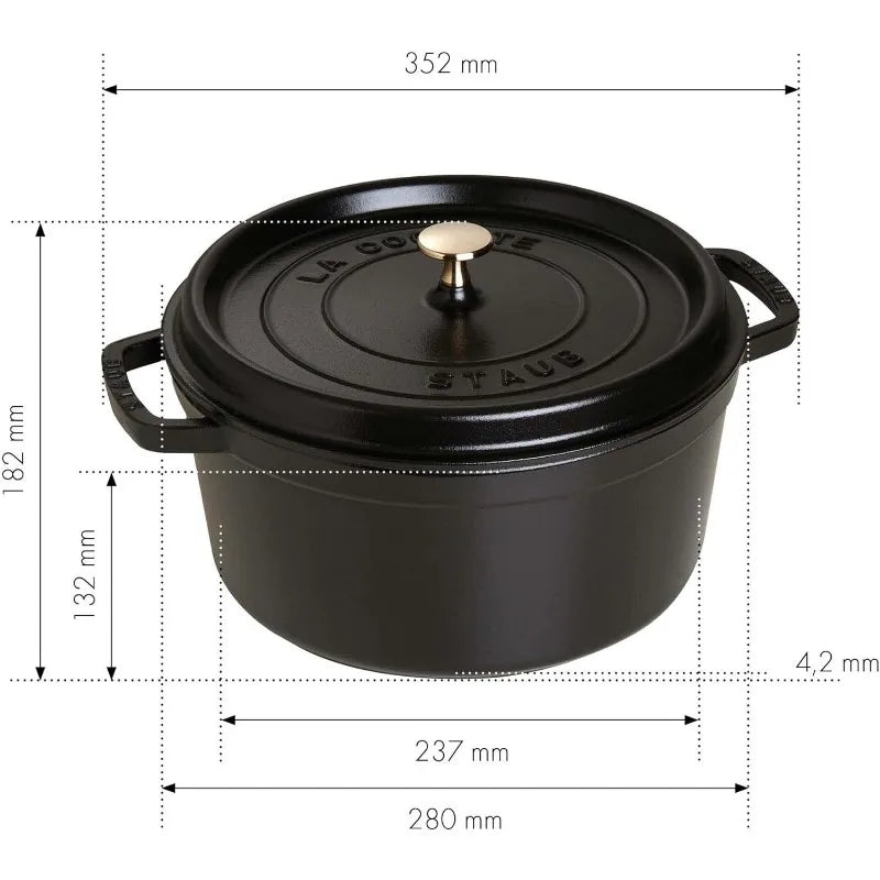 Staub Cast Iron Dutch Oven 7 Qt Round Cocotte Black Matte