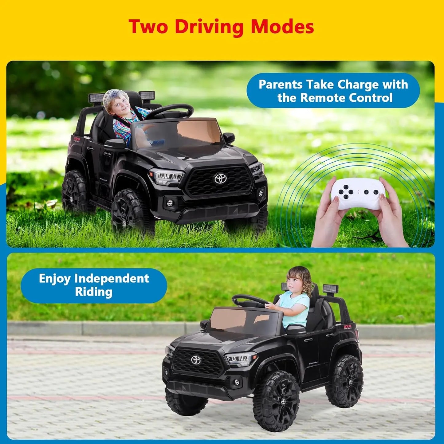 12V Kids Ride On Truck With Remote 3 Speeds LED Lights