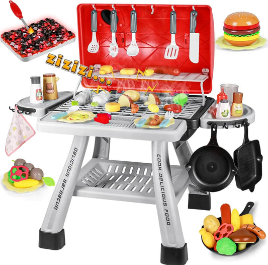 Kids Play Kitchen Grill BBQ Smoke Light 2 Layer Cooking Set