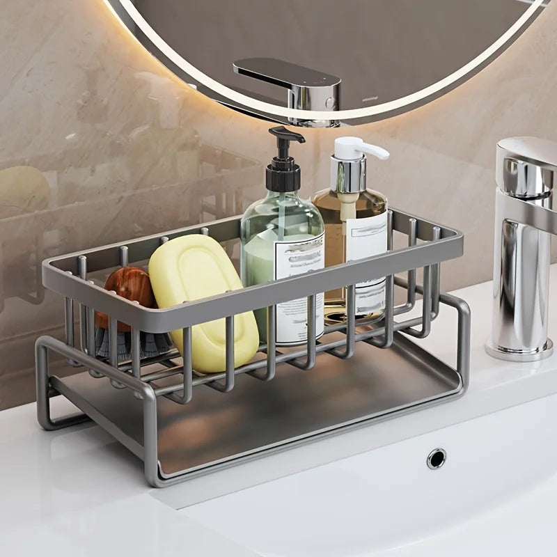 Multi-Functional Sink Caddy Organizer 9.1 Inch Wide Kitchen Storage Sponge Drain Rack with Dishcloth Holder
