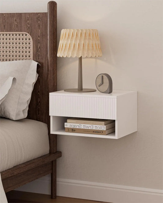 Floating Nightstand With Drawer Black Rattan For Bedroom