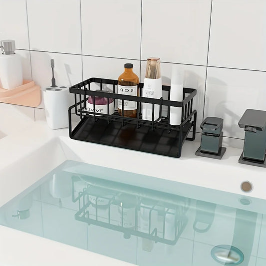 Multi-Functional Sink Caddy Organizer 9.1 Inch Wide Kitchen Storage Sponge Drain Rack with Dishcloth Holder