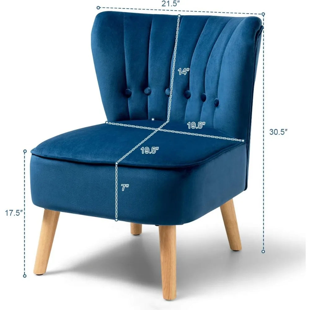 Set Of 2 Modern Velvet Accent Chairs Armless With Wood Legs