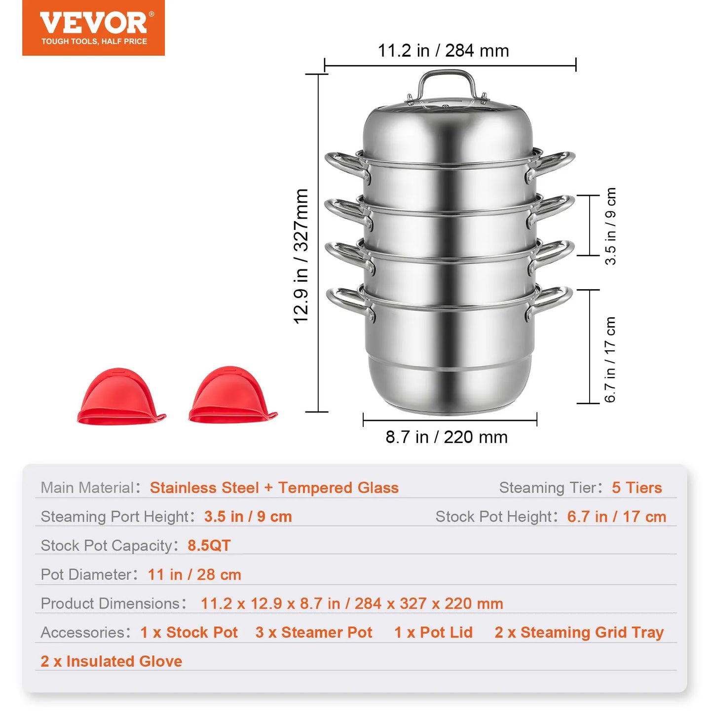 SucceBuy 5 Layer Food Steamer 28 To 30cm Stainless Pot