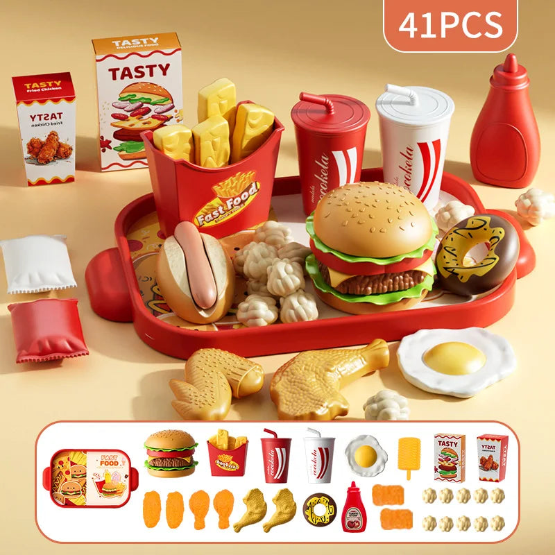 Kid Kitchen Toy Set Hamburger Pizza Fries Pretend Play