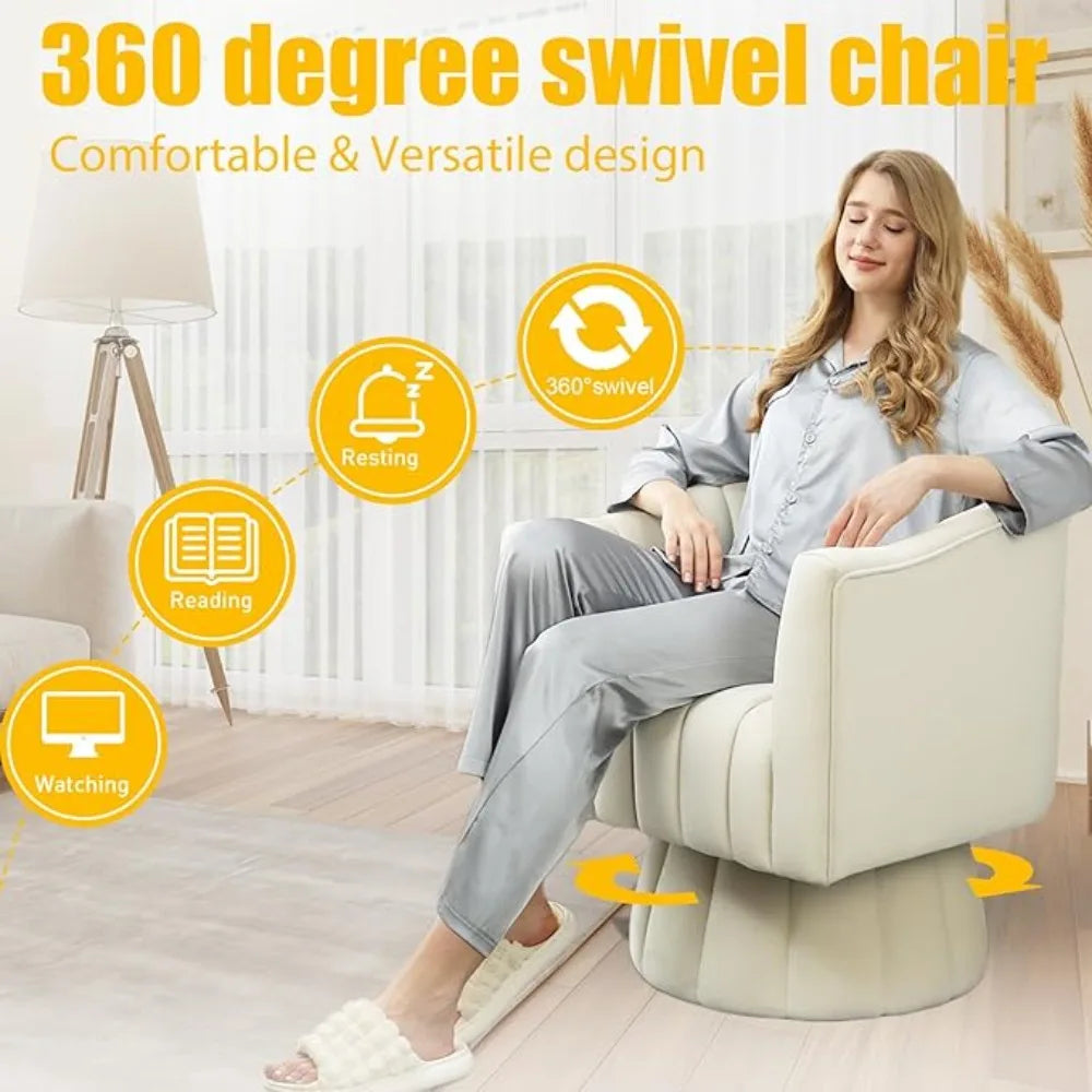 Chair Mid Century 360 Degree Swivel Chair,Modern Lounge Sofa Round Barrel Chair with Wide Upholstered,