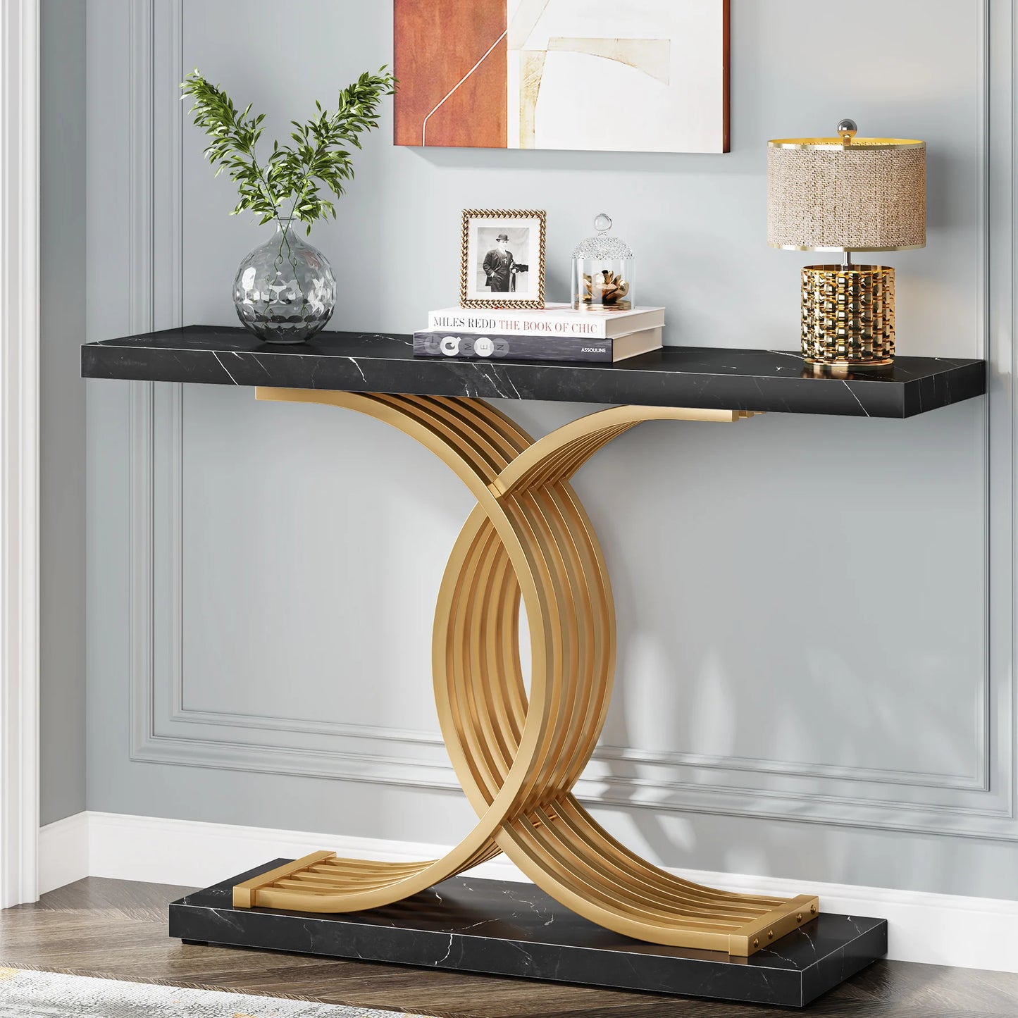 Tribesigns Gold Entryway Table 39 Inch Faux Marble Console