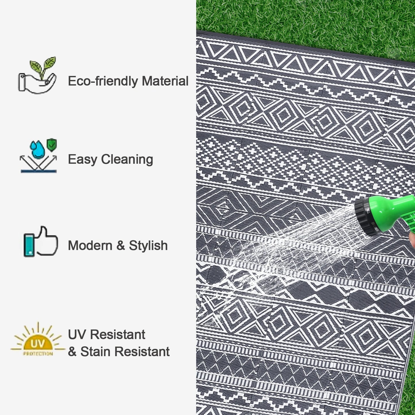 Outdoor Rug 5x8 Waterproof Reversible Patio Rug For Camper