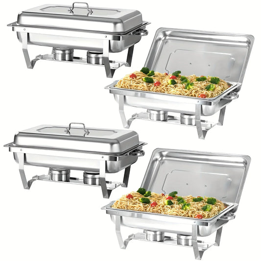 4 Pack 8 Quart Chafing Dish Buffet Set Stainless Steel Food Warmer Chafer with Chafing Fuel Holder for Party Catering Silver