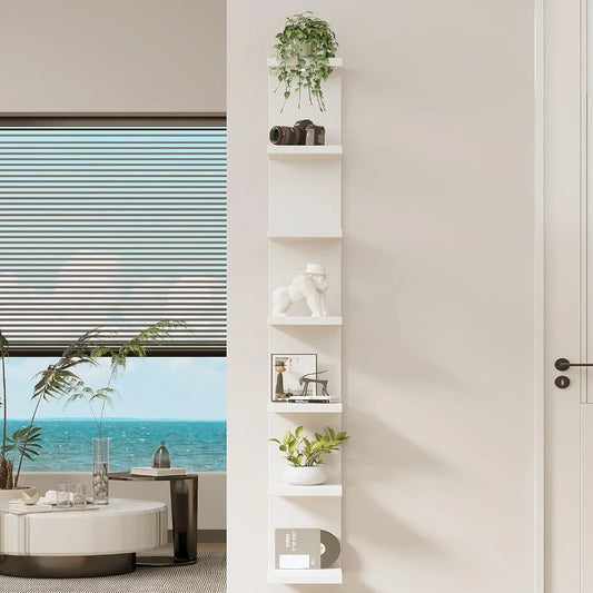 Versatile 7 Tier Floating Wall Shelf Unit with LED Remote Control Light in White Lack Finish