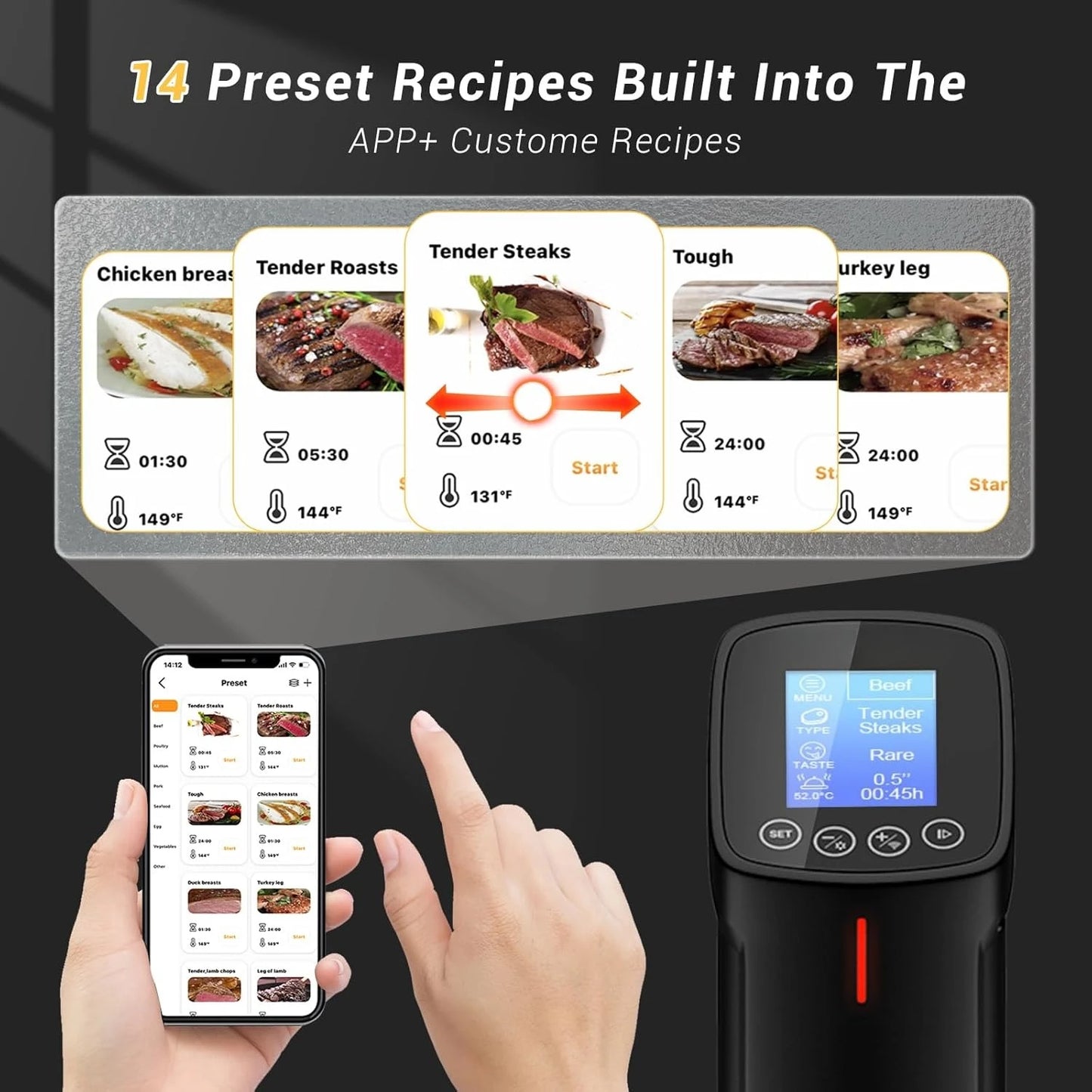 Wifi Sous Vide Machine ISV-100W 1000 Watts Sous Vide Cooker Circulator with 14 Preset Recipes and Calibration Function
