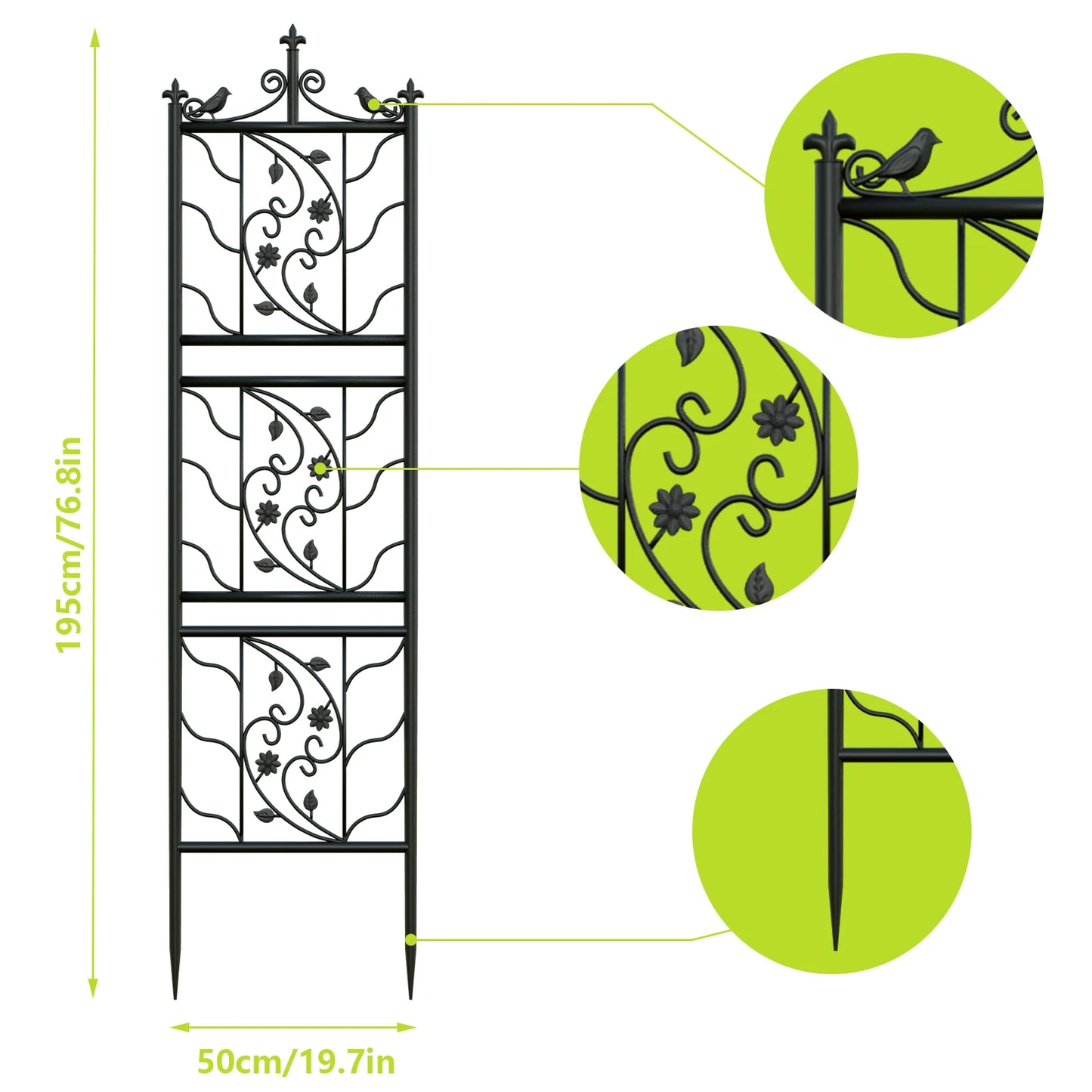 71 Inch Garden Trellis Metal Fence Black Lattice Panel