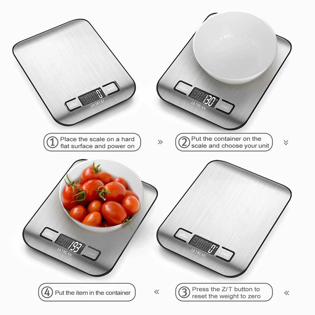 10kg Digital Kitchen Scale USB Charging LCD Display Stainless Steel Electronic Weighing Scale for Food Jewelry and Baking Tools