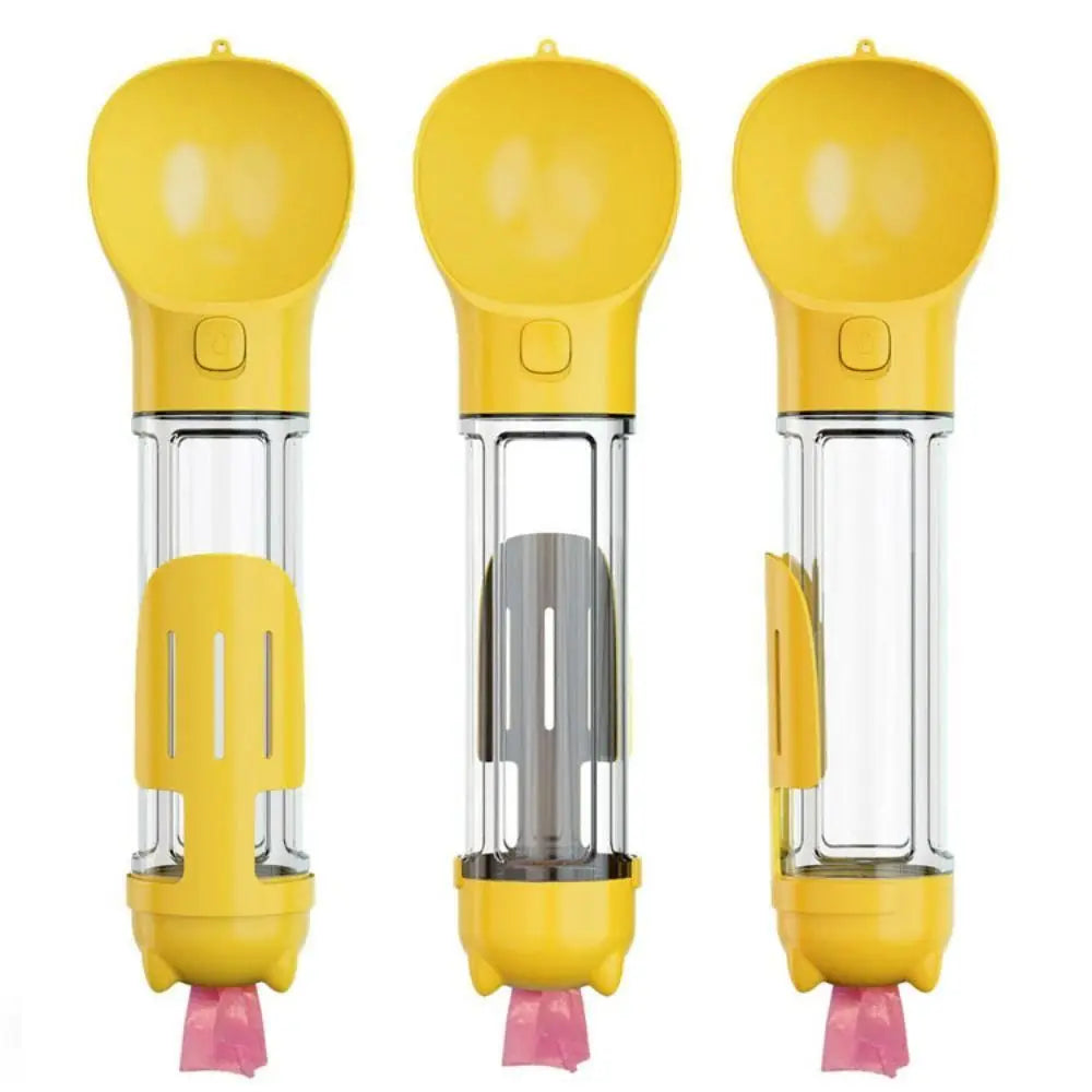 300 500ml Pet Water Food Dispenser 3 in 1 with Trash Bag Box and Shovel Leak Proof Dog Water Bottle Dog Food Feeder Cat Yellow
