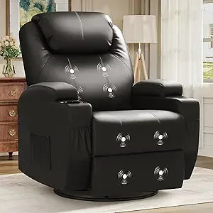 Power Lift Recliner Chair with Massage for Elderly PU Leather Modern Reclining Sofa Chair with Cup Holders and Remote Control