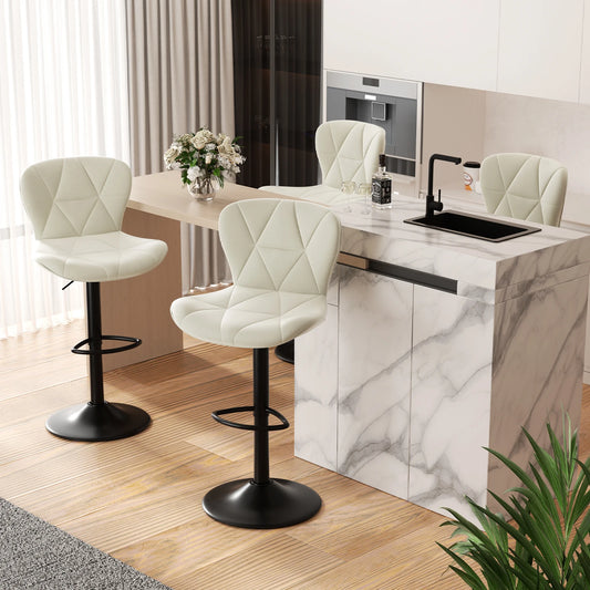 2 Pcs Bar Chair 360 Degree Rotation Adjustable Height Faux Leather Upholstered Backrest Bar Furniture for Dining Room Kitchen