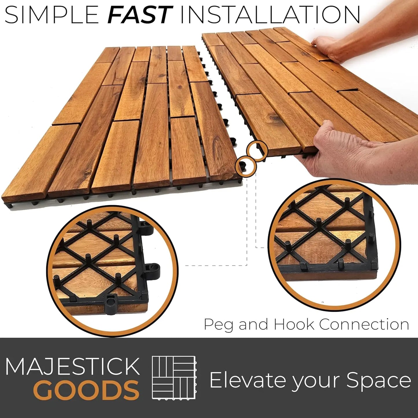 Interlocking Deck Tiles 24x12 Acacia Hardwood Outdoor Patio